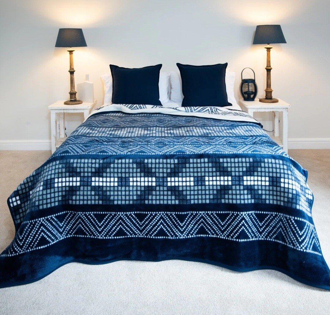 Mosaic Double Bed - Navy/Dove