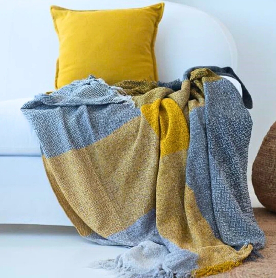 Chenille Throw - Yellow and Grey