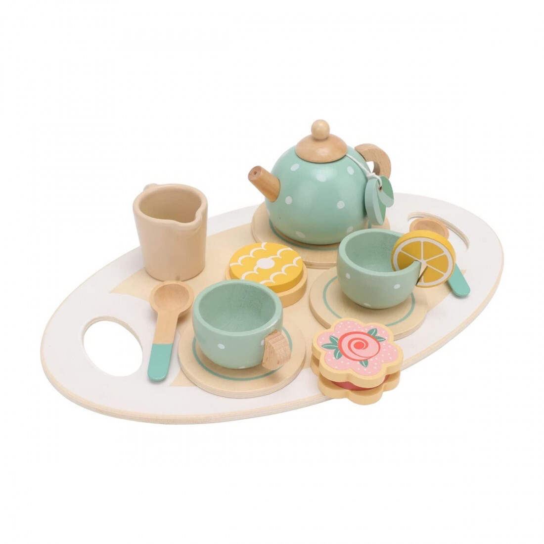 Juego de té en madera verde