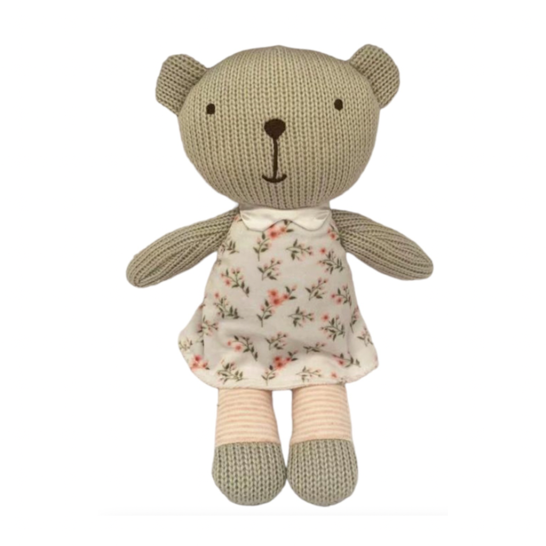 Osito Tejido peluche con Sonajero Rosada