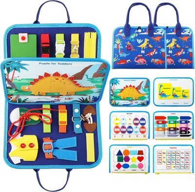 Valija de tela montessori educativa con páginas de actividades - Dino