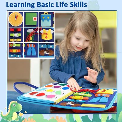 Valija de tela montessori educativa con páginas de actividades - Dino