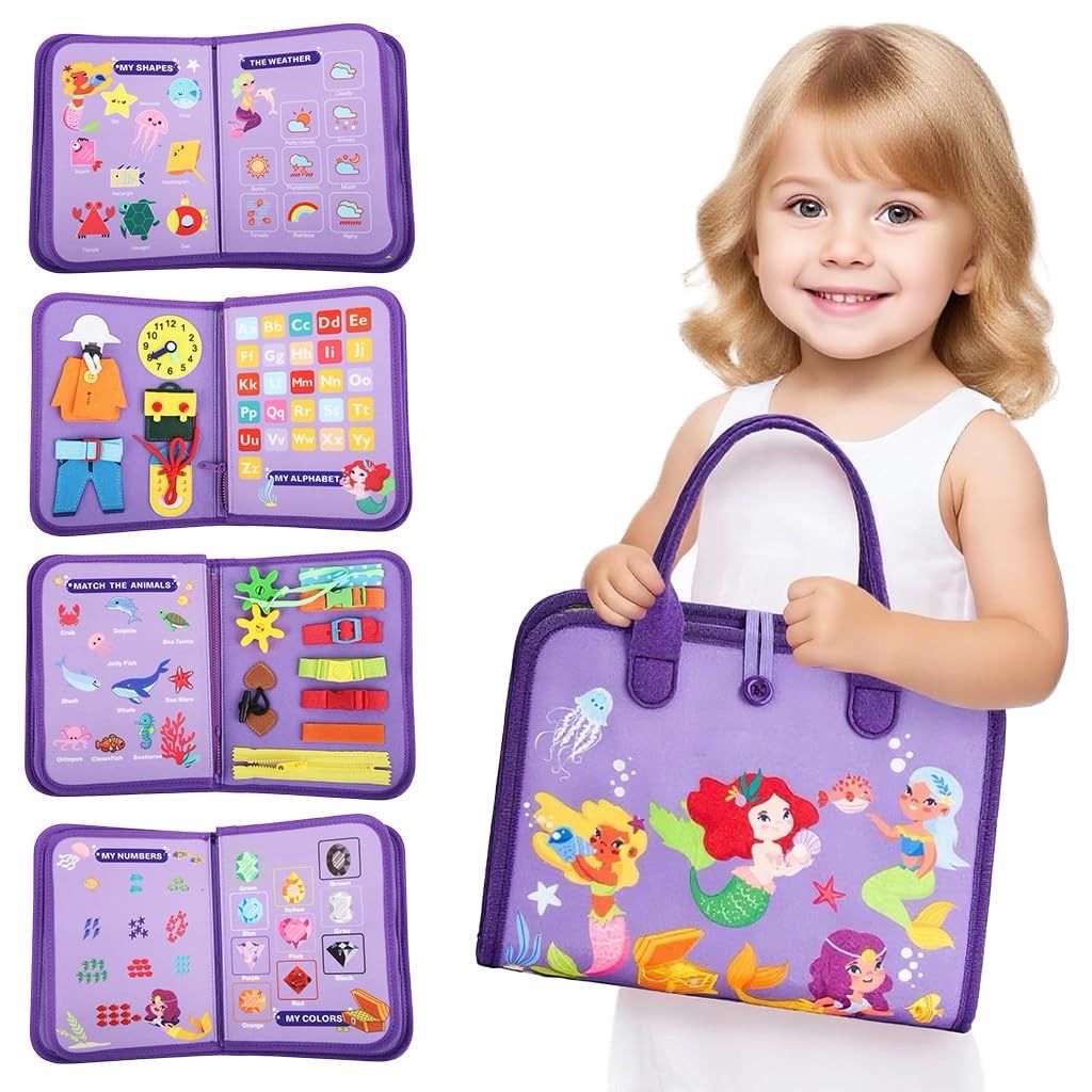 Valija de tela montessori con páginas de actividades - Sirena