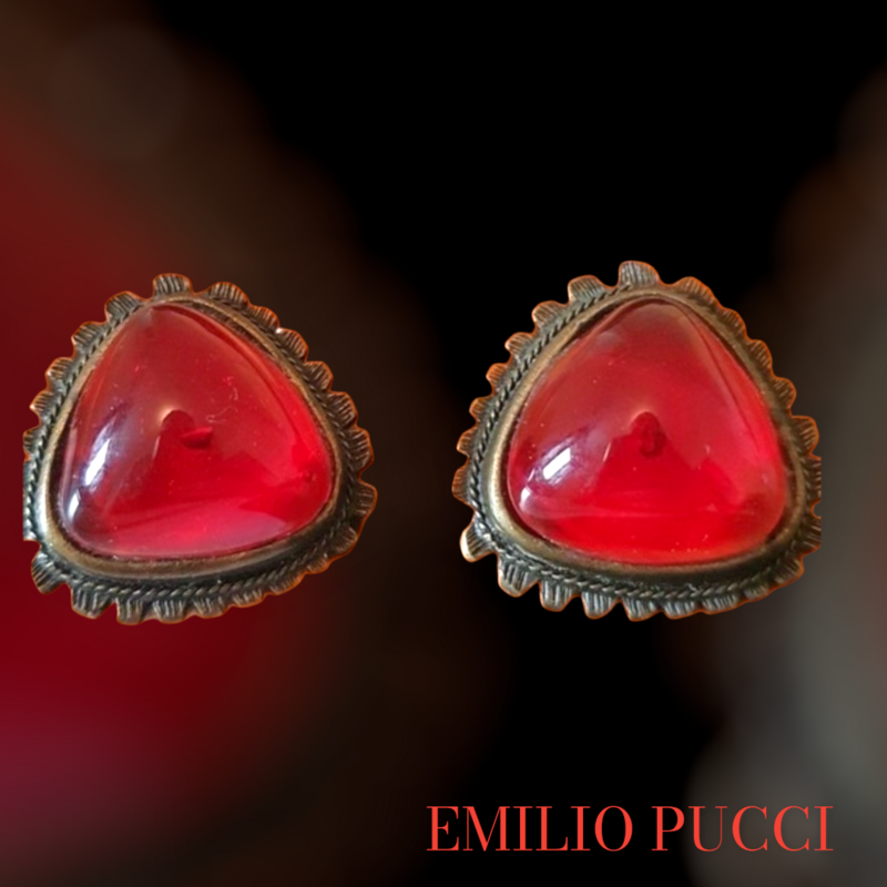 Boucles d&#39;oreilles Vintage Emilio Pucci en Pâte de Verre