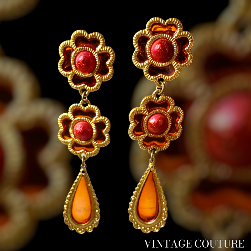 Boucles d&#39;oreilles pendantes Vintage en résine Couture