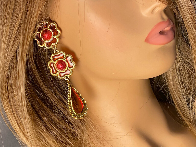 Boucles d'oreilles pendantes Vintage en résine Couture