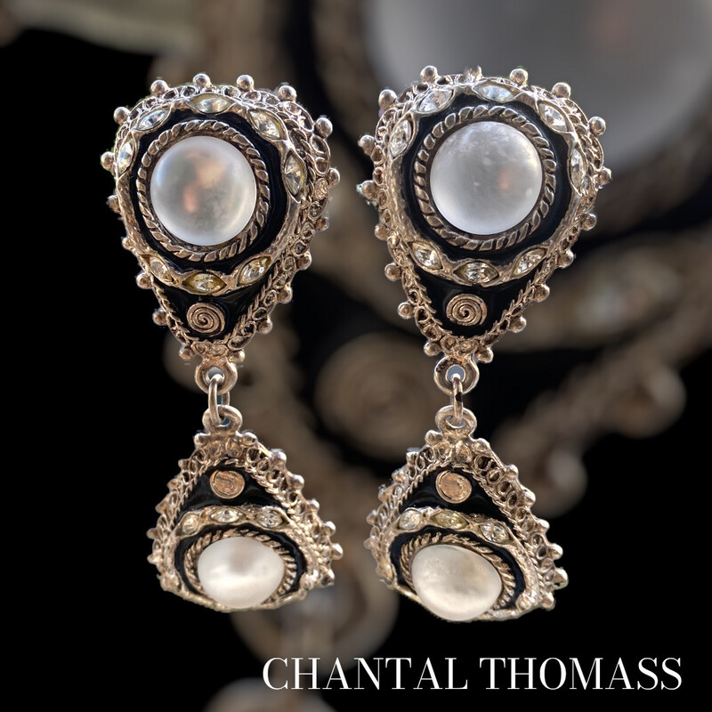 Boucles d&#39;oreilles Vintage CHANTAL THOMAS en Métal argenté et Résine