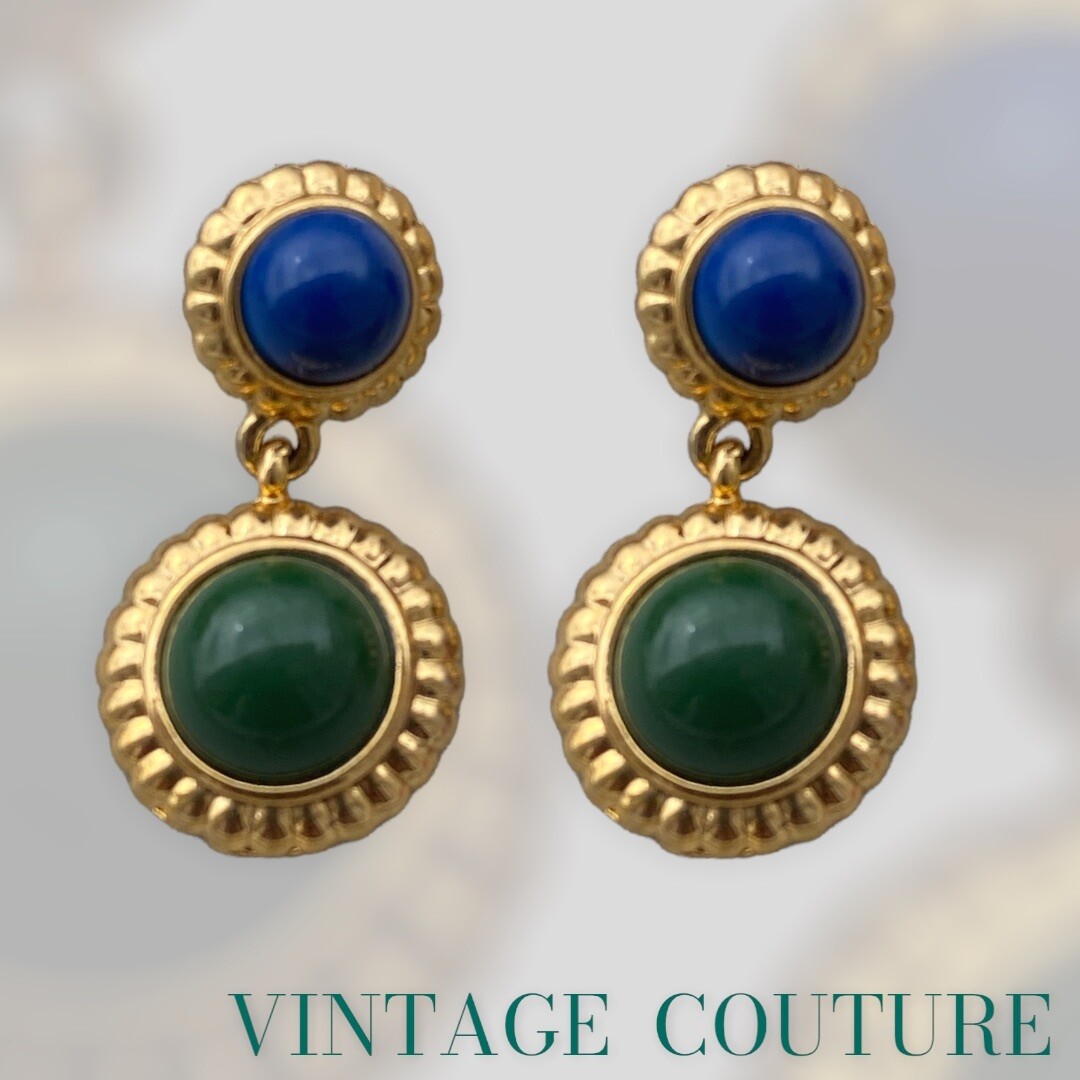 Vintage pendant earrings blue/green