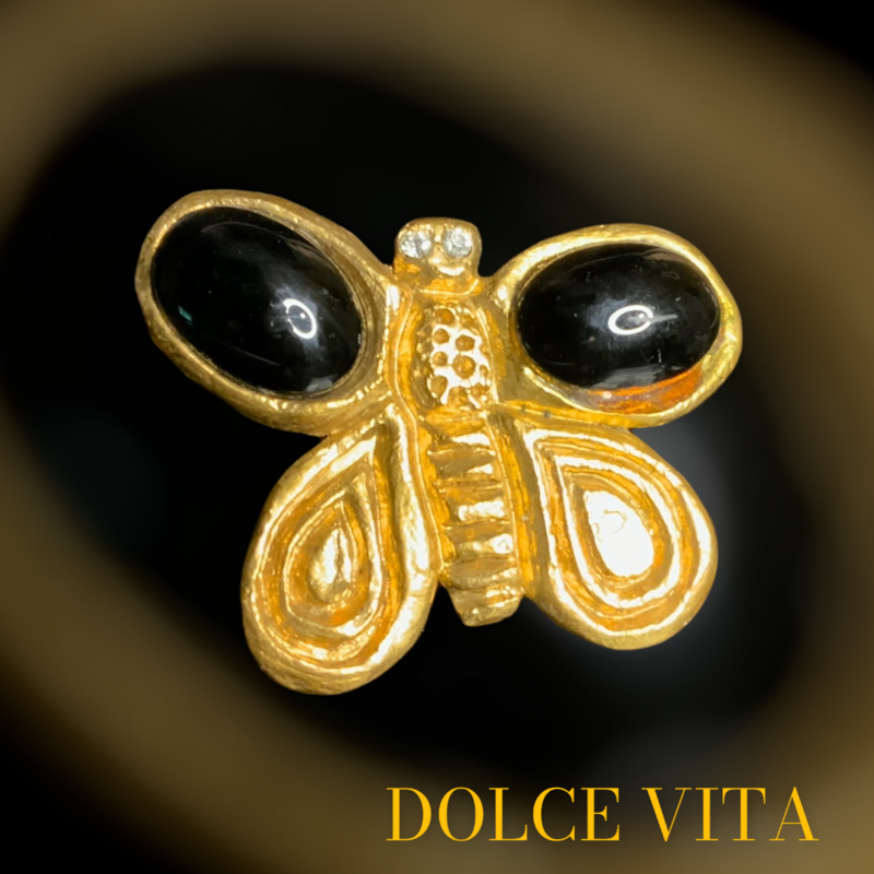 Broche Vintage Viva Paquita en Résine Noire