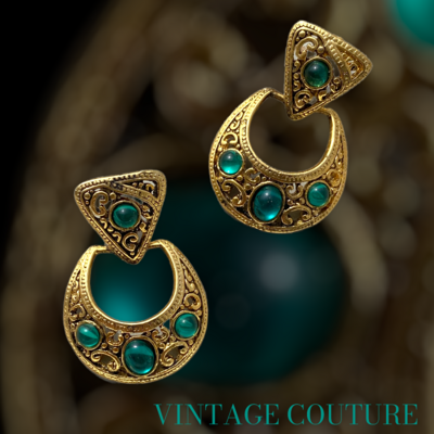 Boucles d'oreilles Vintage Couture en Résine Verte