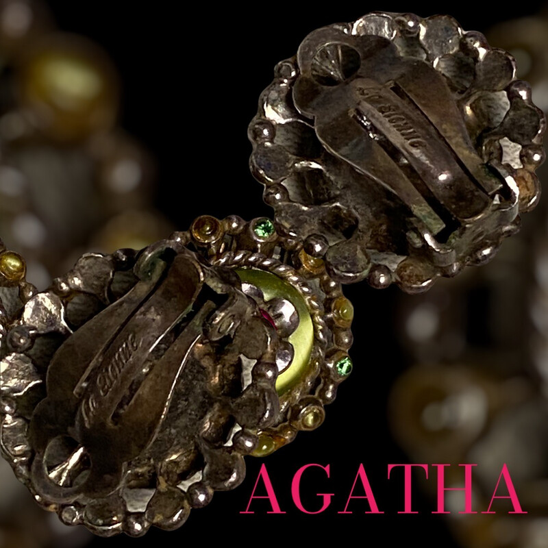 Boucles d'oreilles Vintage Couture Cristal Swarovski et Résine