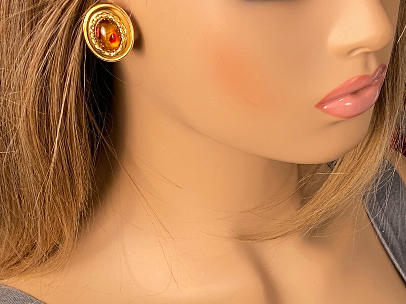 Boucles d'oreilles Vintage Ciner Cabochon Ambre