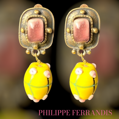 Boucles d&#39;oreilles Vintage PHILIPPE FERRANDIS Résine