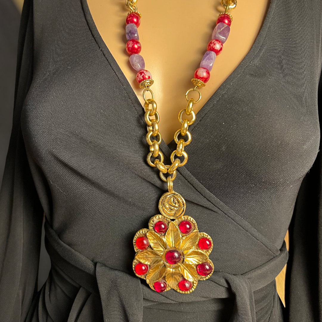 Collier Vintage Viva Paquita en Pâte de Verre