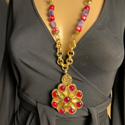 Collier Vintage Viva Paquita en Pâte de Verre