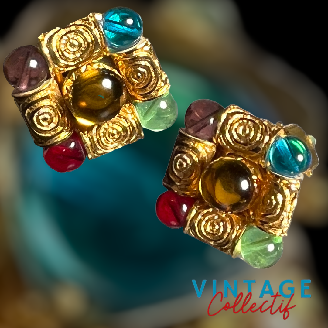 Cabochons Lucite Boucles d&#39;oreilles Vintage Couture