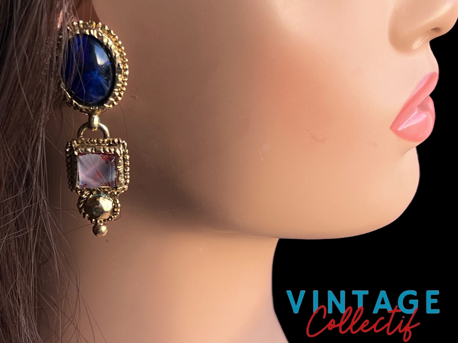 Boucles d&#39;oreilles Vintage Couture en Pâte de Verre