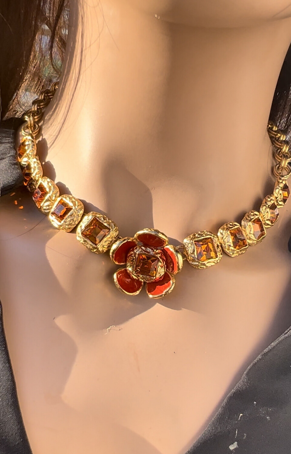 Vintage necklace Yves, Saint-Laurent, enamel flower and Swarovski