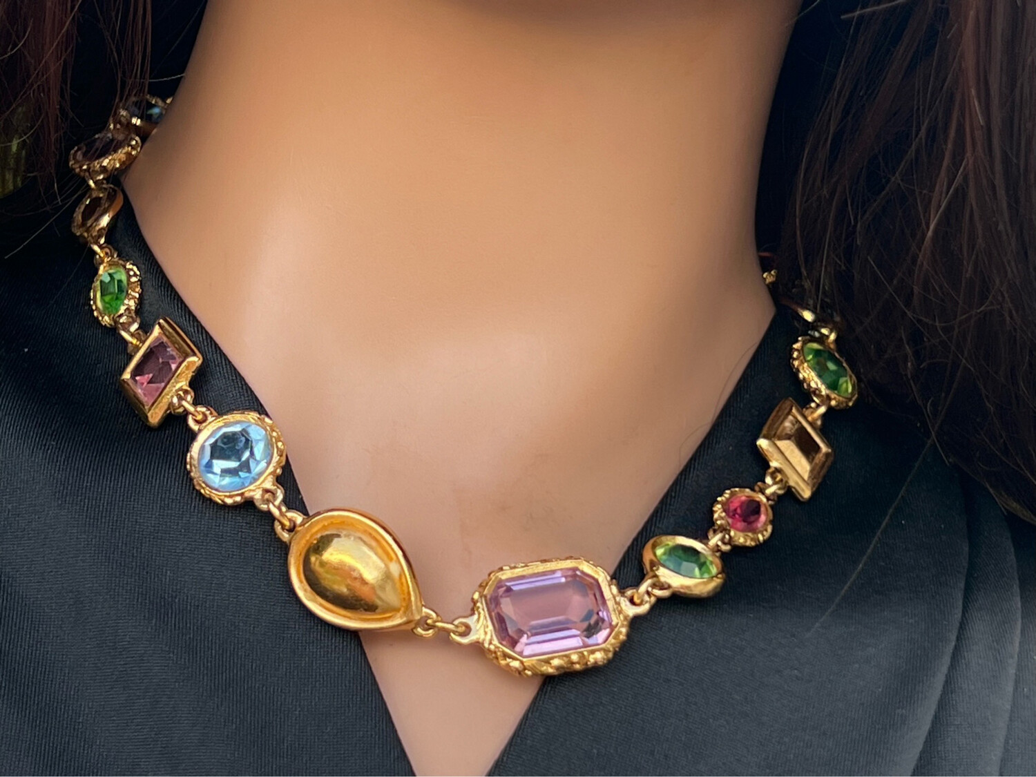 Yves SAINT LAURENT vintage choker necklace with Swarovski multi colors