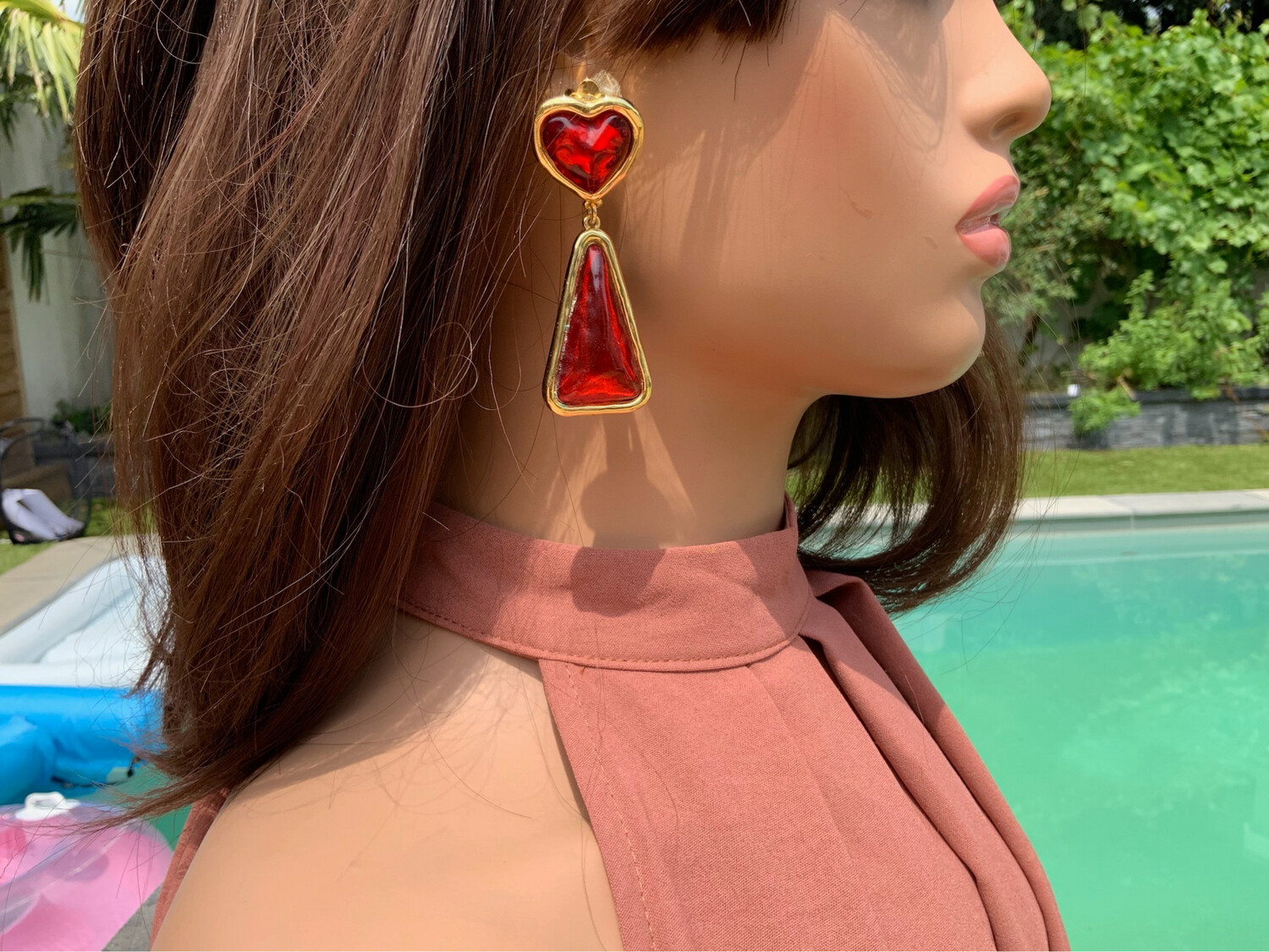 Vintage earrings Sonya rikiel pendant red resin