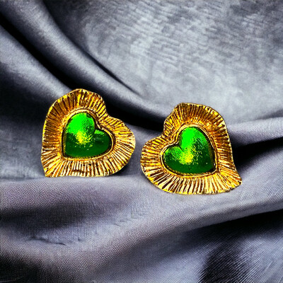 Vintage heart and guilloché earrings Yves saint Laurent