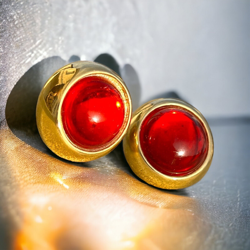 Earrings Vintage Yves Saint-Laurent red and gold, 3 cm