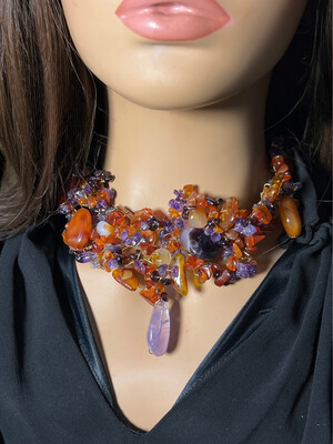 Vintage Ysl carnelian amethyst Agathe necklace real red, a real jewel!