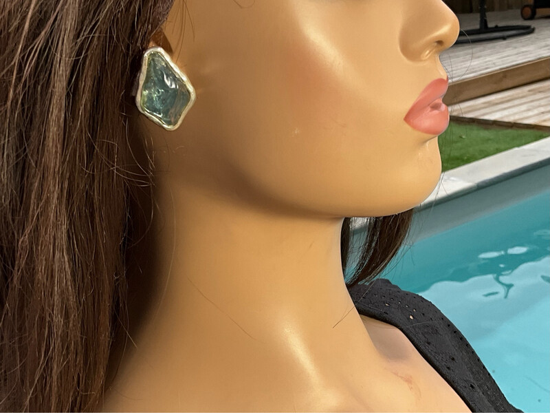 Vintage earrings Yves saint Laurent grey frosted blue