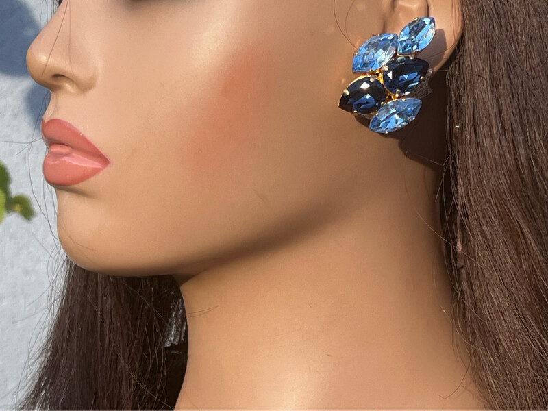 Vintage Yves Saint-Laurent Crystal blue multi-tone earrings
