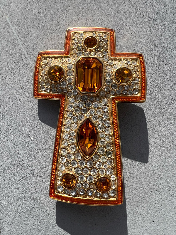 Christian Dior brooch pendant cross with chain