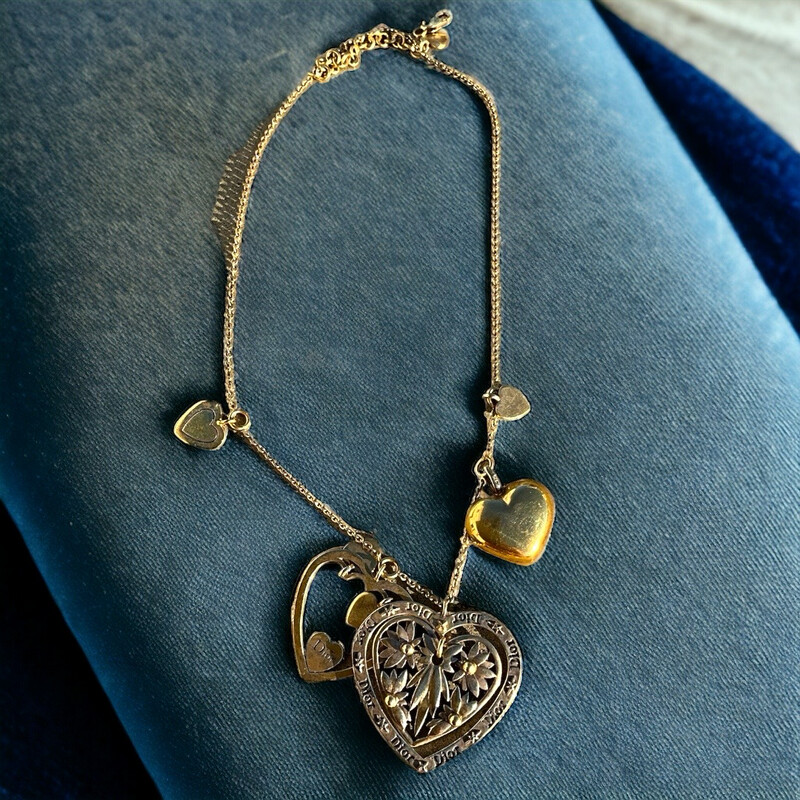 Christian Dior Chain and Heart Pendant Necklace
