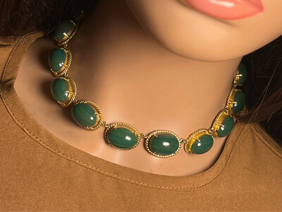 Vintage necklace Dior 1966 jade cabochons and gold plated