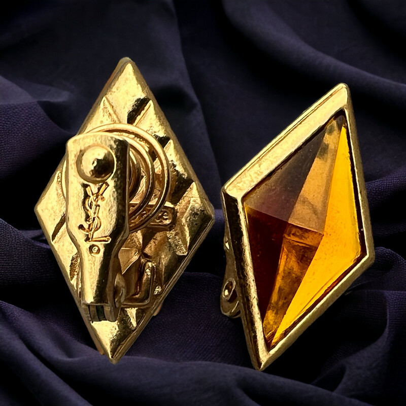 Vintage earrings in amber resin, signed Yves Saint-Laurent