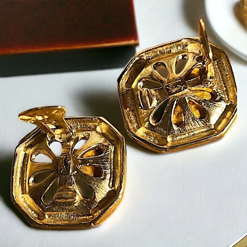 Vintage earrings signed Yves Saint Laurent oversized in Swarovski crystals