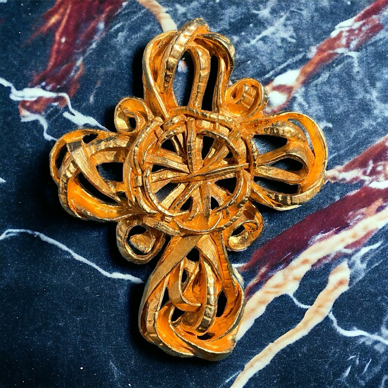 Broche pendentif vintage dorée Christian Lacroix, 1994