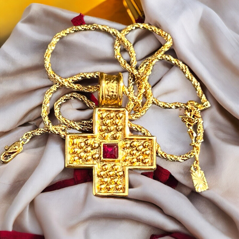 Grand Collier Pendentif Croix Dorée - Style Vintage, Déclaration Superposition