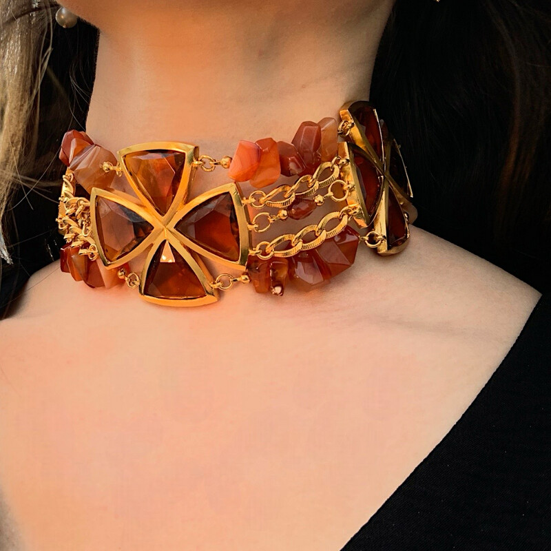  Dior Choker, alternate cross of carnelian and Swarovski crystal by John Galiano