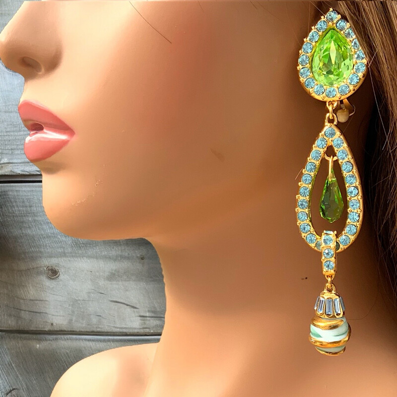 Earrings signed Yves Saint Laurent  Swarovski crystal and enamells