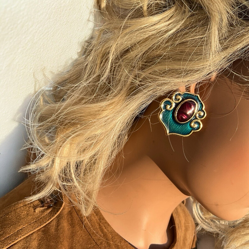 Oversized vintage earrings abstract shape, signed Yves Saint Laurent