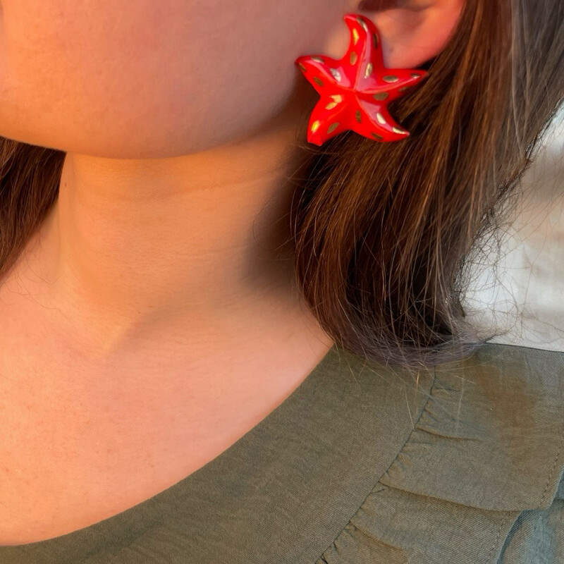 Vintage earrings signed Yves Saint Laurent, red resin