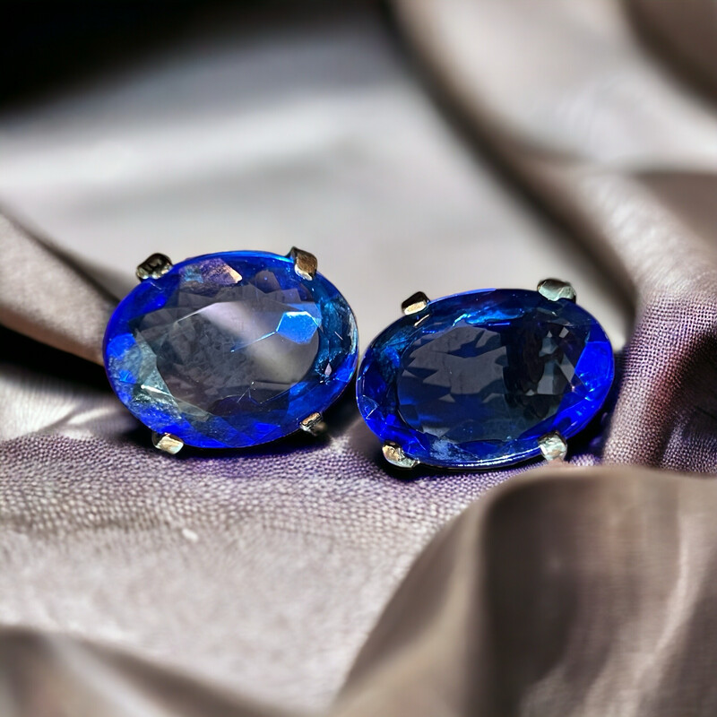 Vintage Swarovski crystal earrings in royal blue colour, signed Yves Saint Laurent