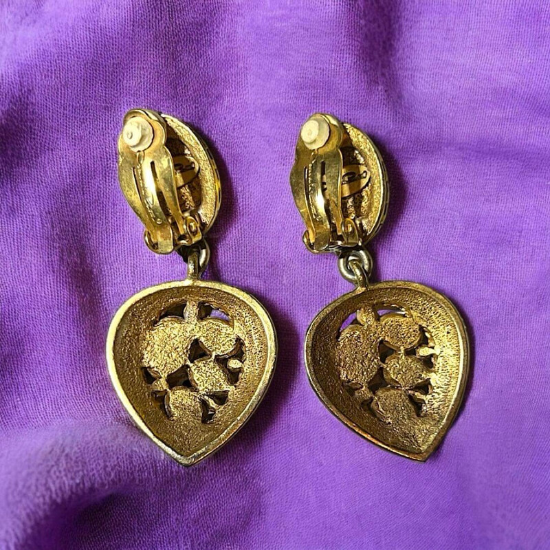 Vintage red heart pendant earrings, signed by Oscar de La Renta