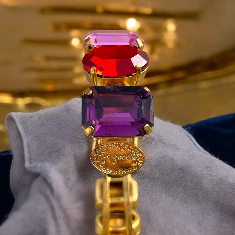 Yves Saint Laurent Rive Gauche vintage bracelet, crystals with pink tones