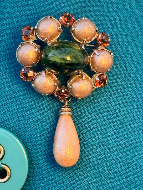 Vintage gripoix pearl effect brooch and glass paste, signed Dior