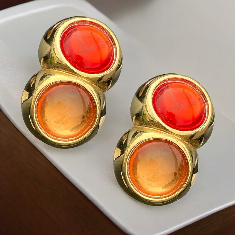 Vintage two-colour resin earrings in warm tones signed Yves Saint Laurent