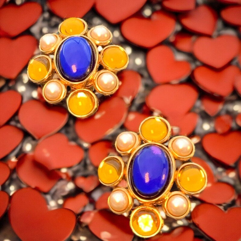 Vintage flower earrings signed Yves Saint Laurent