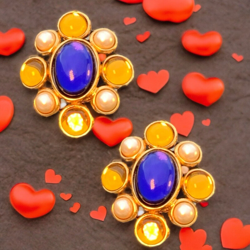 Vintage flower earrings signed Yves Saint Laurent
