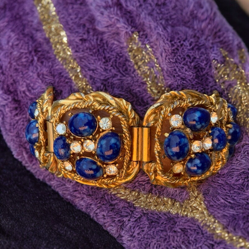 Vintage lapis lazuli glass paste bracelet, unsigned