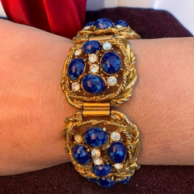 Vintage lapis lazuli glass paste bracelet, unsigned