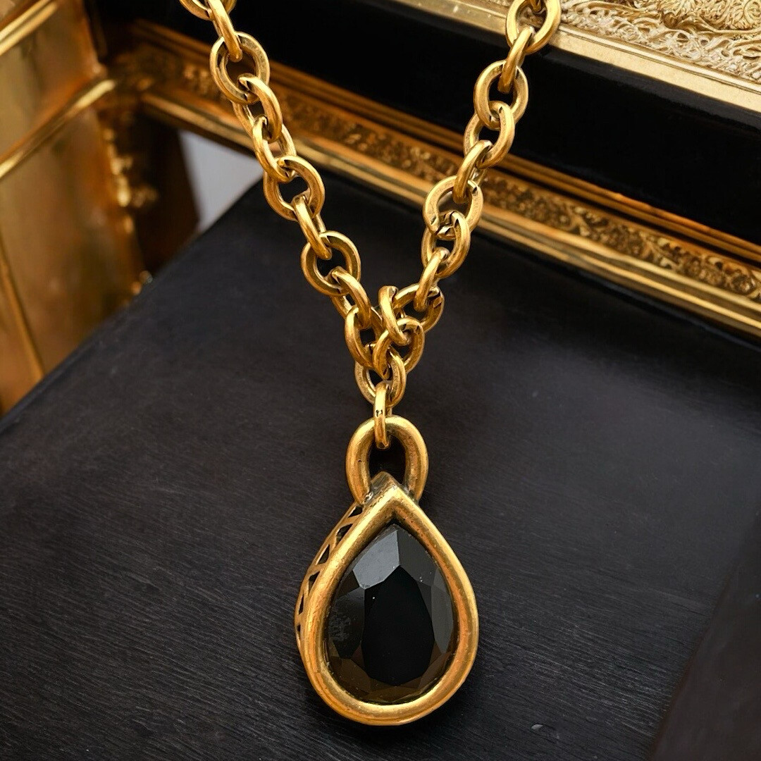 Swarovski crystal vintage water drop pendant necklace signed Yves Saint Laurent